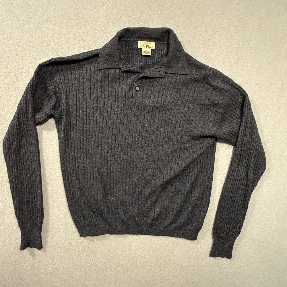 Vintage Louis Roth Silk Cashmeme Charcoal Gray Henley Sweater Men‎ Size Large